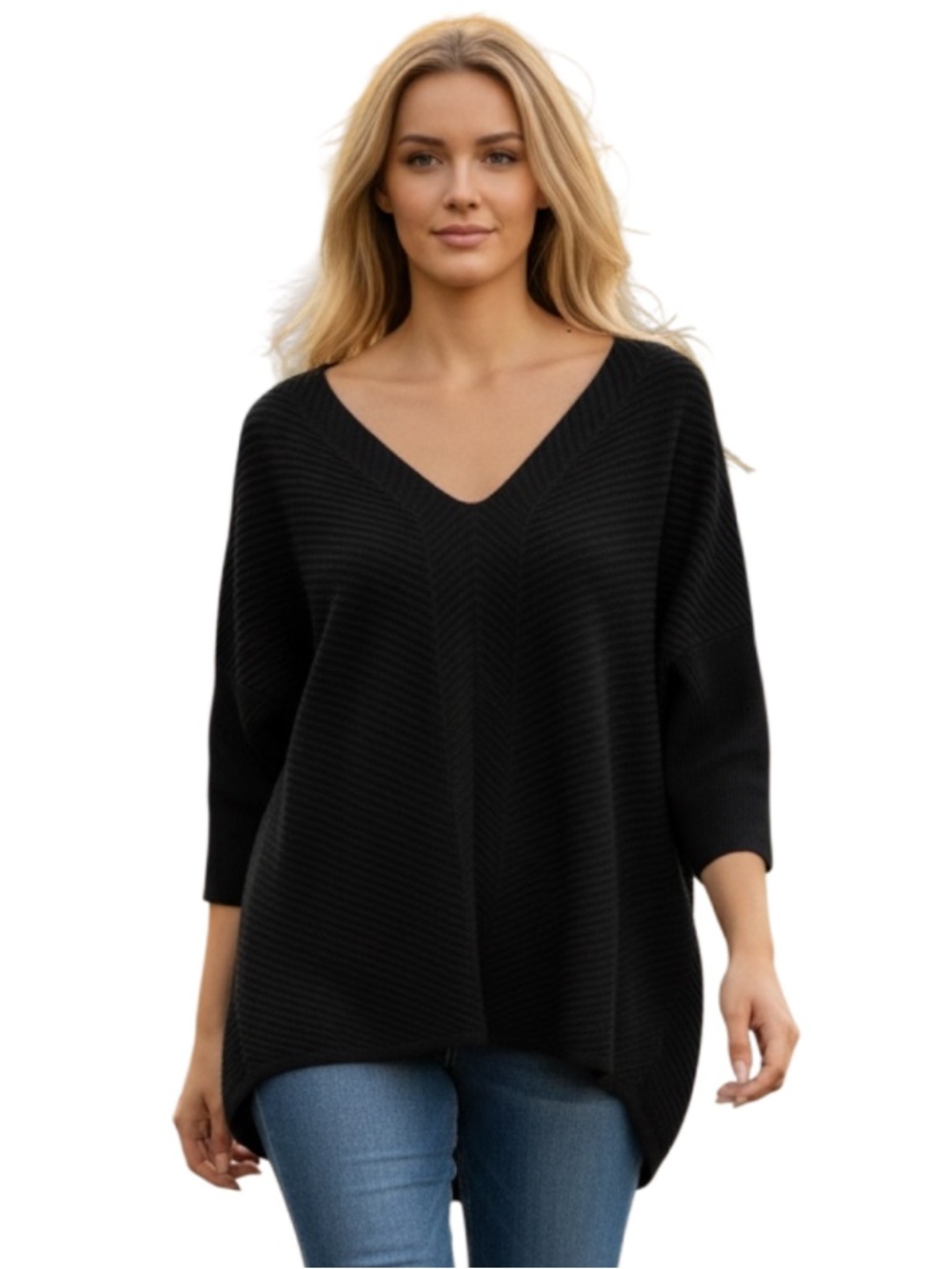 Express Women's Elegant Black V-Neck Sweater